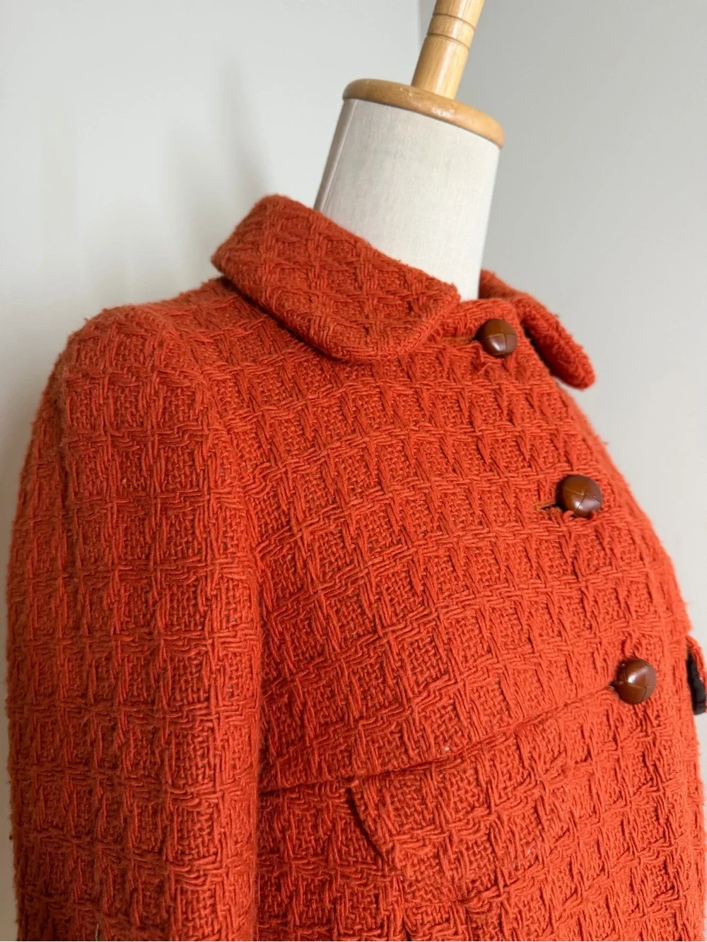 Zara Basic Women’s Burnt Orange -SZ S- Cropped Tweed-Wool Blend Textured Jacket